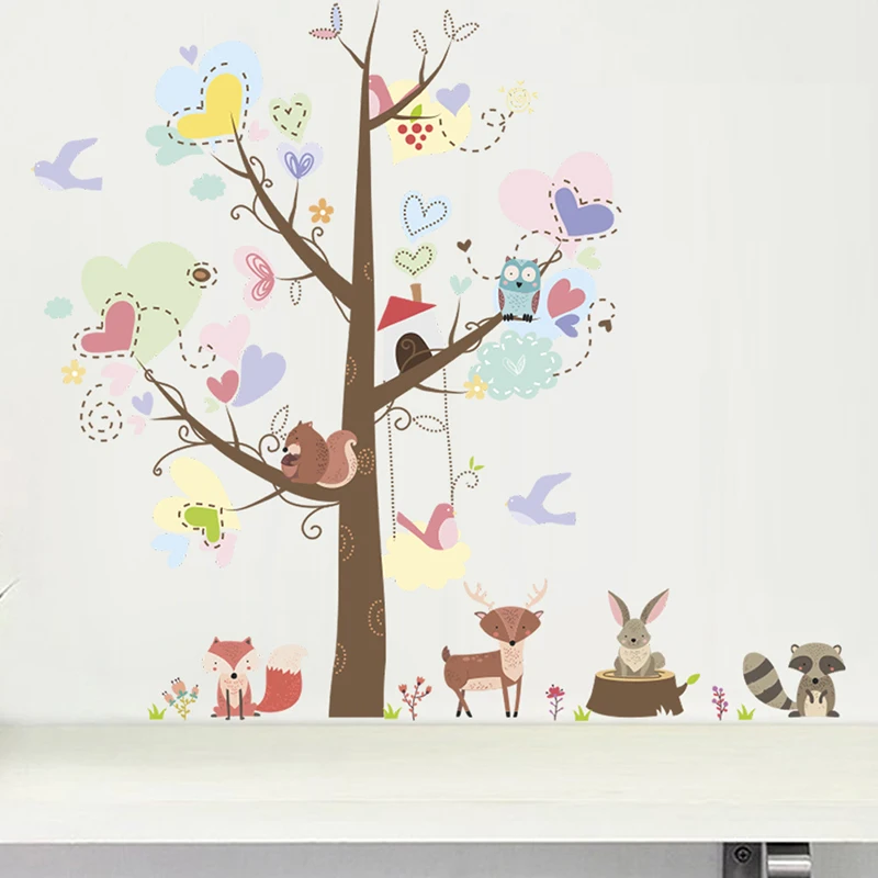 Monkey Tree Squirrel Deer Decorative Wall Stickers For Kids Room Home Decor Cartoon Animals Wall DIY PVC Mural Art Poster Decals