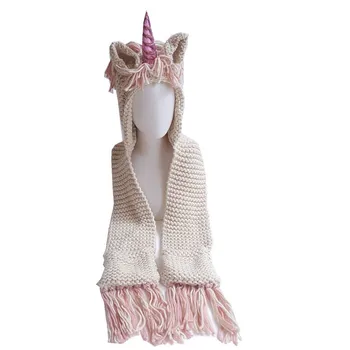 

Fashion Unicorn Children Knitted Hat Cotton Cartoon Warm Handmade Scarf Tassels Plush Kid Girls Winter Pashmina unicorn earmuffs