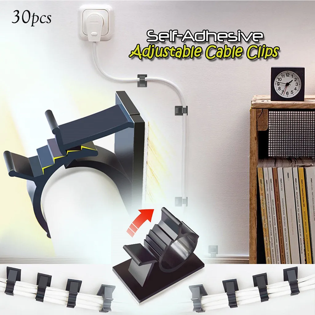 Самоклеющиеся регулируемые зажимы для кабелей, зажим для управления кабелем, крепеж, 10/30 шт., для улучшения дома, телескопический гаечный ключ, садовый инструмент
