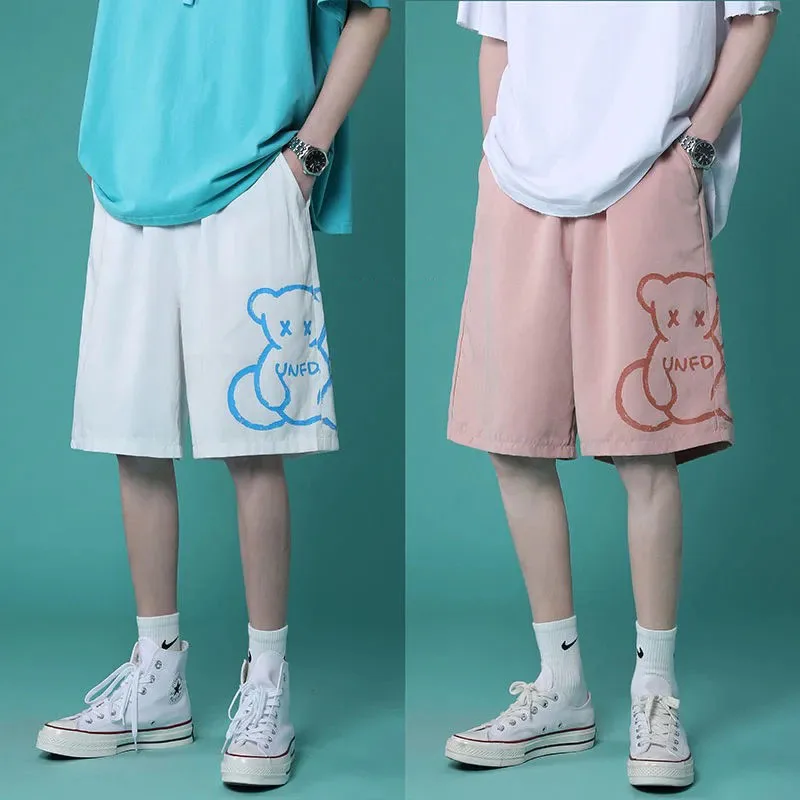 

Bear Print Shorts 100% Cotton Joggers For Women Summer Shorts High Waist Wide Leg Sweatpants Harajuku Sport Running Loose Shorts