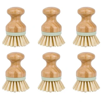 

Bamboo Mini Scrub Brush, 6 Pack Natural Bamboo Stiff Bristles Wet Cleaning Scrubber, Wash Cast Iron Pots, Pans, Vegetables - for