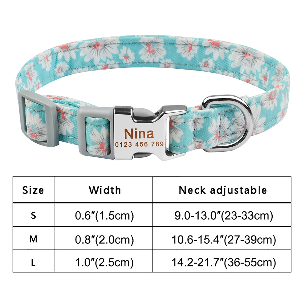 Pitbull Small Large Medium Pet Engraved name Dogs Collars Adjustable Nylon Custom Name Free Nameplate Dog Collar Printed ID Tag 