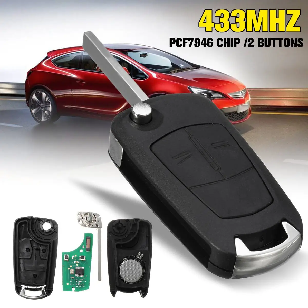 Дистанционный флип-ключ Fob& Uncut Blade 2/3 кнопки 433 МГц для Vauxhall Opel Vectra C 2002-2008 SIGNUM 2003-2008 с чипом PCF7946 - Количество кнопок: 2 Кнопки