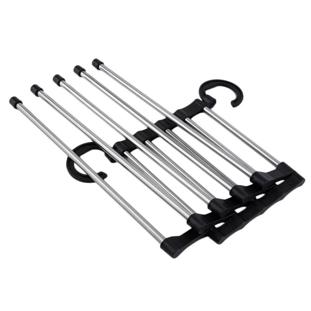 1pc 5 layers Portable Hand-Held Folding Closet Organizer MultiFunctional Trouser Rack Pants Ties Scarf Shawl Hanger Space Saving