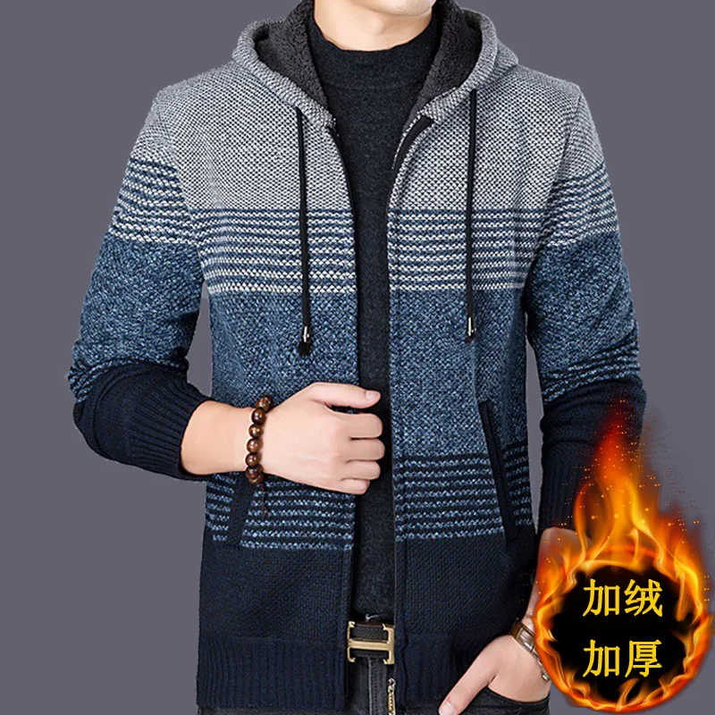 Autumn Winter New Jacket Casual Hooded Sweater Cardigan Men Slim Fleece Hoodies Thick Warm Coat Fashion Sweatercoat