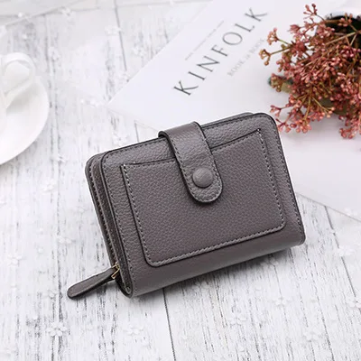 Gray Женские кошельки, новинка, роскошный бренд, красный, черный, маленький мини кошелек для монет, на застежке, держатель для карт, Женский кошелек на молнии, женская кожаная пряжка - Цвет: Gray