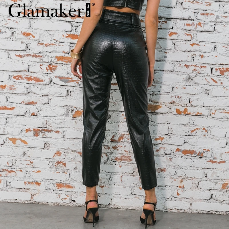 Glamaker, женские обтягивающие брюки и капри из искусственной кожи, уличная одежда, черные брюки, повседневные женские брюки с высокой талией, женские зимние штаны