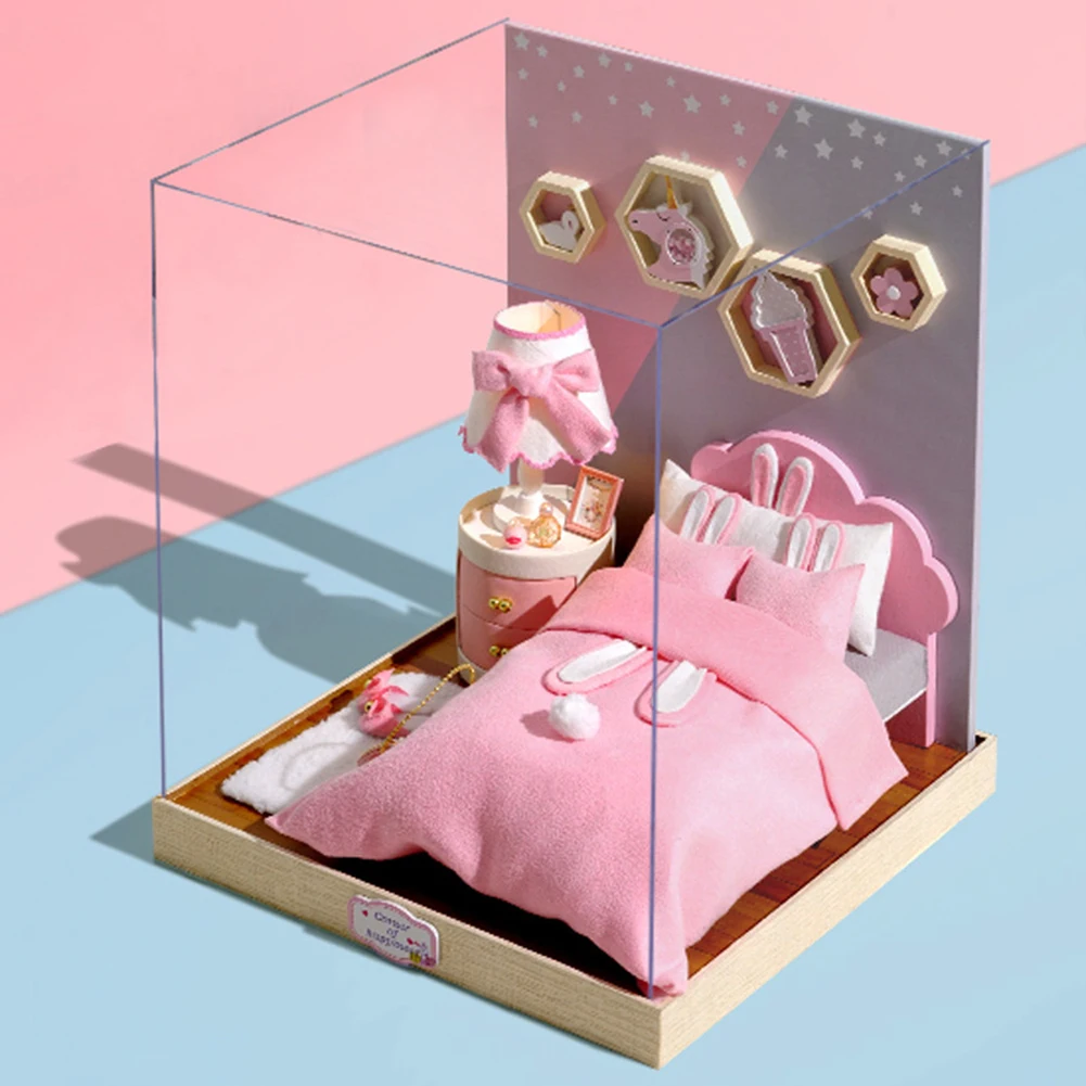 DIY 3D миниатюрный светодиодный деревянный кукольный домик модель головоломка ремесло игрушка День рождения Рождество Кукла аксессуары подарки мебель чехол
