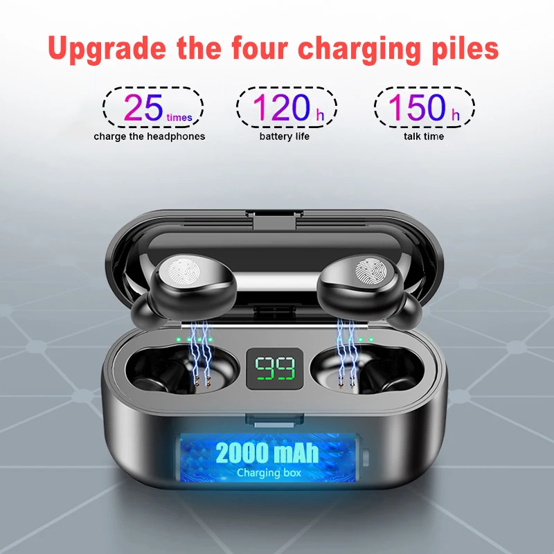 EWA Bluetooth Earphones TWS Wireless Bluetooth headphone LED Display With 2000mAh Power Bank Headset With Microphone