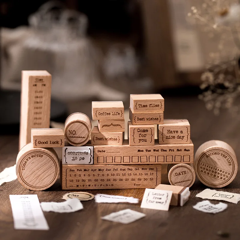 JIANWU-Serie de álbum de recortes de viejo tiempo, texto de felicitación, bricolaje, planificador de sellos de madera decorativo, suministros de papelería para manualidades, 1 ud.
