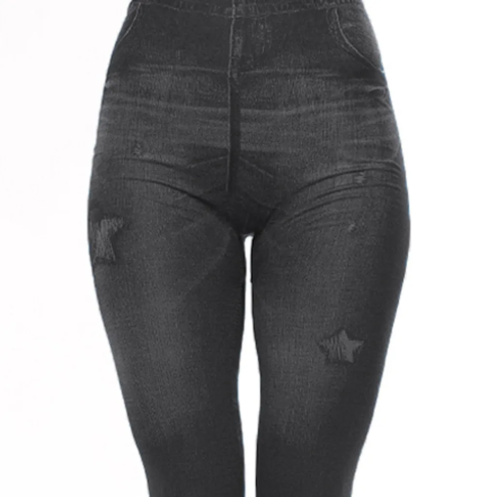 Горячие Джинсы для женщин с принтом имитация джинсовые брюки с карманами Имитация тела ковбой тонкие джинсовые леггинсы облегающие Лосины Mujer@ 25