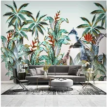 

Custom 3D Canvas Hand Painted Modern Creative Tropical Rain Forest Plants Flowers Theme Business Home Background Wallpaper