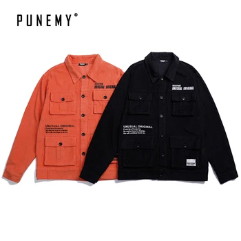 

Retro Hip Hop Men Jackets Coats Embroidery Corduroy Harajuku Streetwear Oversize Multi-pockets Safari Style Man's Jackets Coats