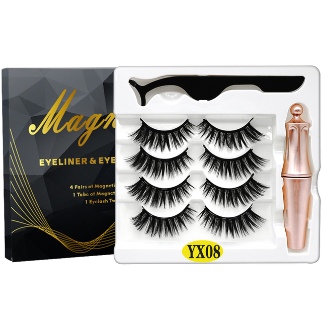 8PCS 2022 New 5 Magnet Magnetic Eyeliner 3D Kit Mink Eyelashes Natural with False Lashes with Tweezers