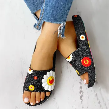 

2019 New Household Slippers Women's Fashion Colorful Sunflower Pattern Home Shoes Beach Slippers Slides Chanclas Mujer Sandalias