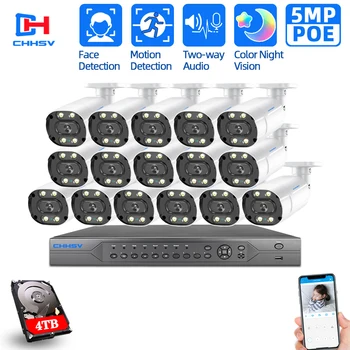 

AHCVBICN H.265 16ch POE NVR Kit CCTV Camera Security System Outdoor Waterproof 5MP Color Night Vision Video Surveillance