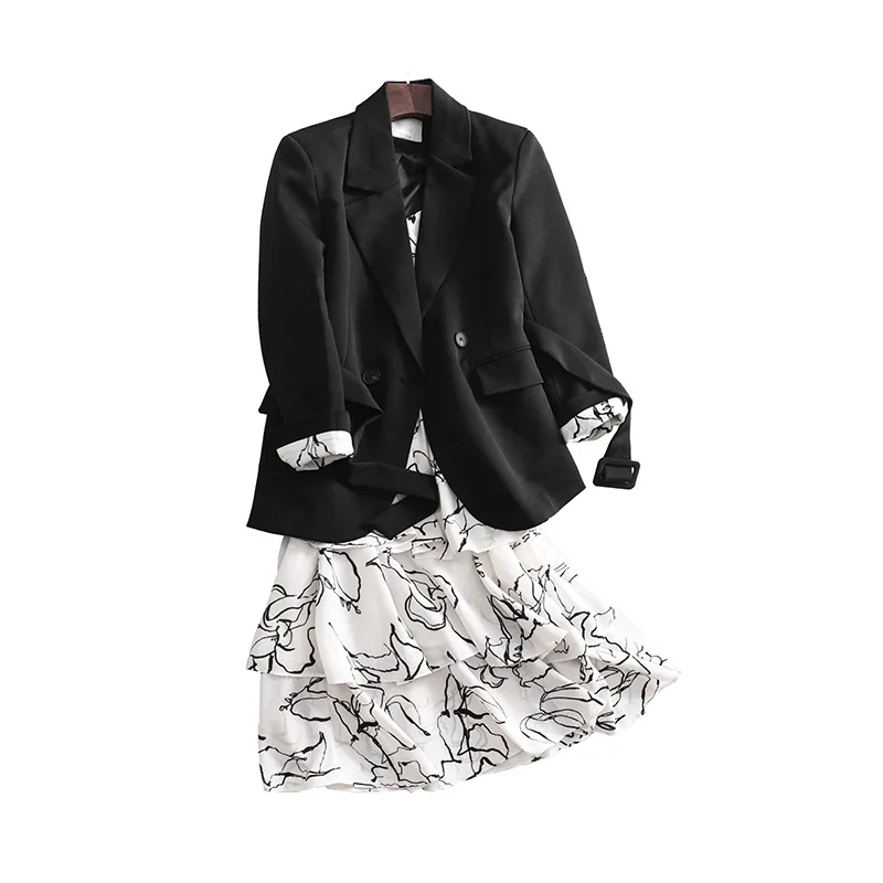 

A Generation of 2019 Autumn New Products Cake Dress Strapped Dress + Slimming Suit Set Entity