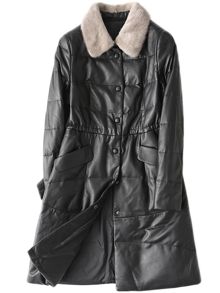 

Genuine Leather Jacket Women's Down Jacket Winter Jacket Women Real Mink Fur Collar Sheepskin Coat Korean HQ18-YY1082B MY1919