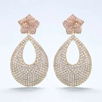 

Luxury Big Water drop Earrings Full Micro Cubic Zircon Rose Flower Earrings for Women Wedding Banquet Jewelry VERY GIRL Trendy