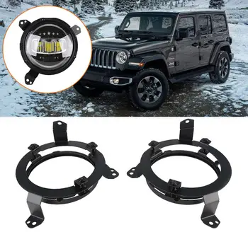 

7 Inch Round LED Headlight Mounting Bracket Adjustable for Jeep Wrangler JL 2018 2019 7" LED Headlamp Mount Ring Bezels Black