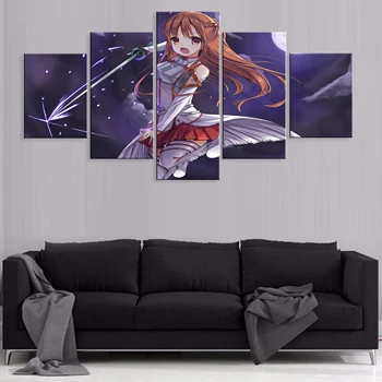 

Prints Picture Anime Sword Art Online Asuna Wall Artwork Modular 5pcs Painting Poster Canvas Living Room Home Decor No Framed
