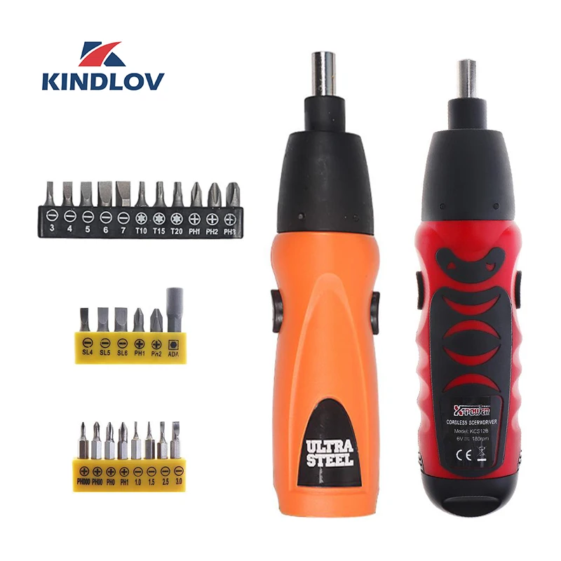 

KINDLOV Electrical Screwdriver Set Mini Handle 6V Battery Impact Operated Cordless 11Pcs Torx Electric Screw Driver Hand Tools