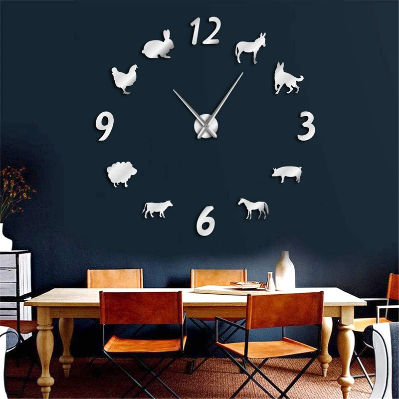 Woodland Animals Diy Giant Wall Clock Kid Room Decorative Wall Watch Forest Farmhouse Wall Decor Frameless Large Wall C