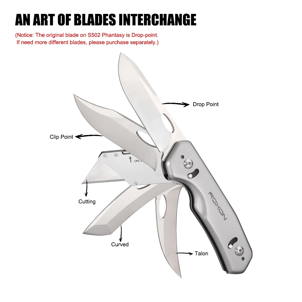 ROXON-cuchillo plegable S502 Phantasy, herramienta de bolsillo de supervivencia con cuchilla reemplazable