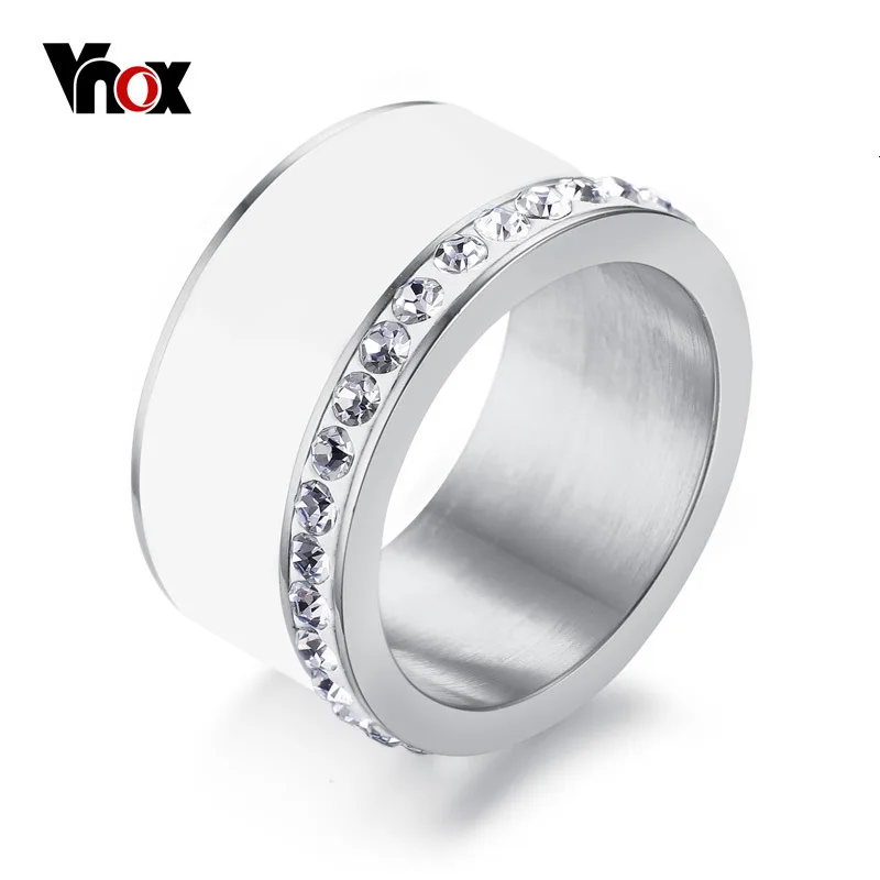 Vnox Bling Свадебные Кольца для женщин блестящие AAA CZ камни 11 мм массивная нержавеющая