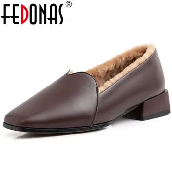 

FEDONAS Concise Shallow Women Wool Pumps Quality Genuine Leather Female Warm Loafers Party Casual Shoes Woman New High Heels