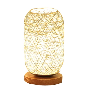 

Wood Rattan Twine Ball Lights Table Lamp Room Home Art Decor Desk Light