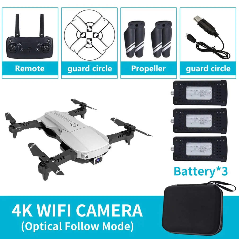 LANSENXI-NVO Радиоуправляемый Дрон 4K 1080P Квадрокоптер 2,4 ГГц WiFi FPV складной мини дроны в режиме реального времени камера Дрон Квадрокоптер - Цвет: 4K 3 battery sliver