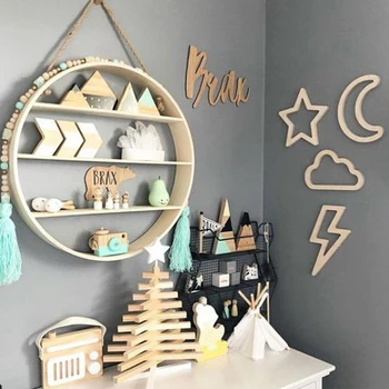 

Modern Nordic Style Wooden Ornaments Moon Rabbit Clouds Wall Sticker Children's Room Decorate Photography Props Crafts Gift