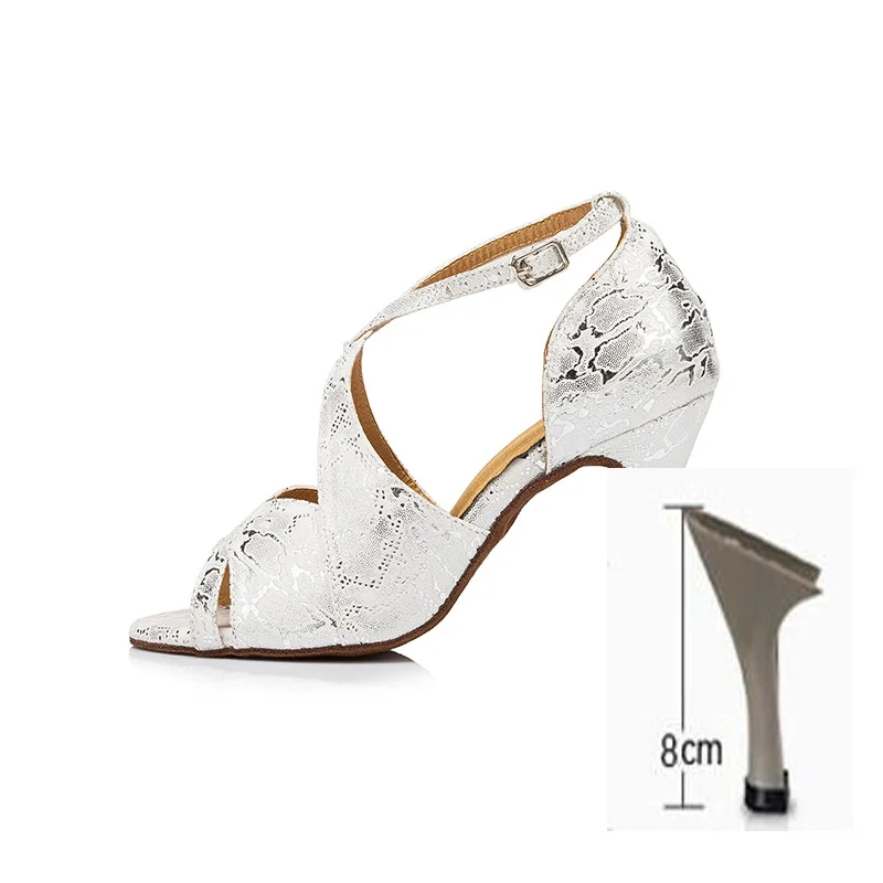 Наташа; обувь на высоком каблуке для взрослых; национальный стандарт; обувь для латинских танцев - Цвет: White 8.CM