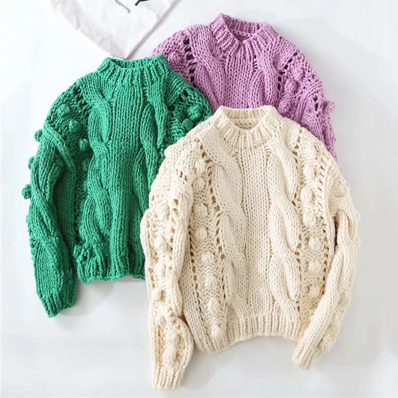 Богемный Вдохновленный pom свитера пуловеры женские теплые зимние с длинным рукавом полые толстые трикотажные джемперы женская зимняя одежда