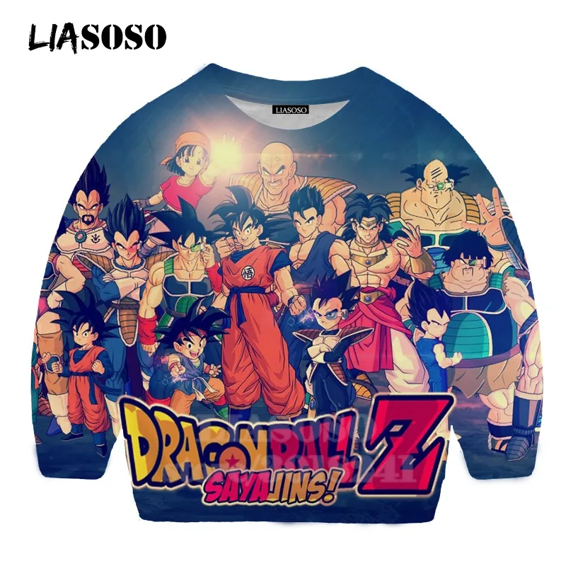 LIASOSO/Детская толстовка с Гоку для подростков и сына, футболка с 3D принтом Dragon Ball Z, детский топ, пуловер с круглым вырезом для мальчиков и девочек, толстовки для малышей, B157-23