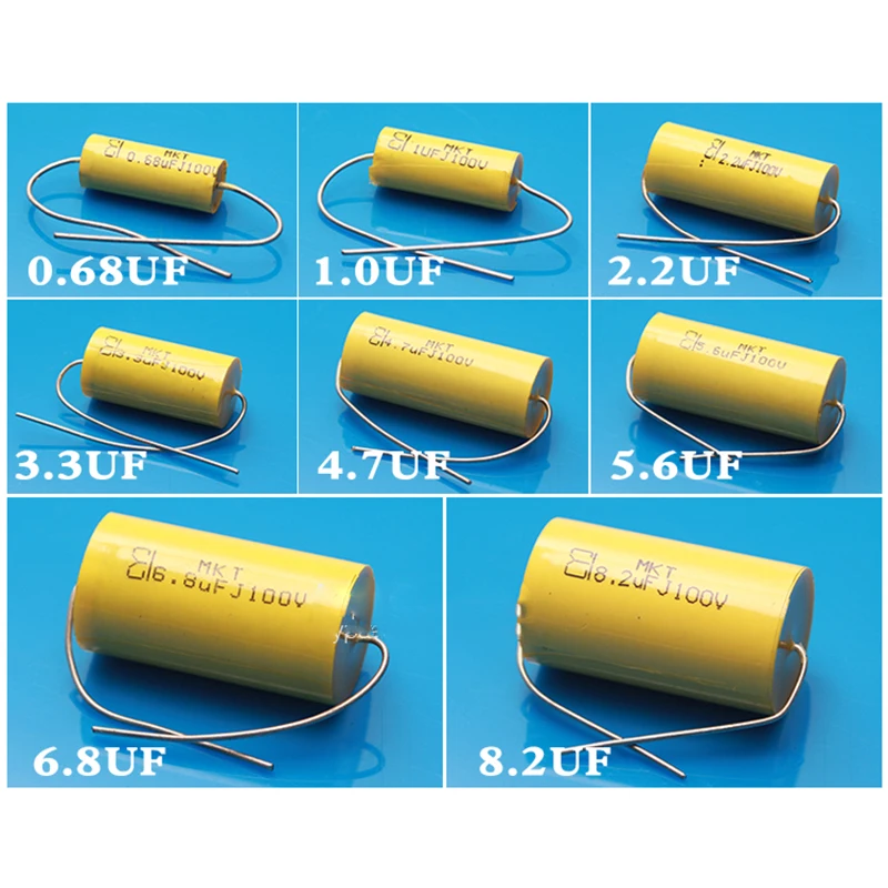 Для детей от 1 года до 5 лет шт. Audiophiler Осевая MKT 100V 0,68 мкФ-8,2 мкФ Hi-Fi DIY СЧ ВЧ конденсатор с алюминиевой крышкой для Динамик автомобильные рожки разделитель