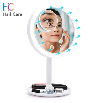 

LED Mirror Makeup Mirror with LED Light Vanity Mirror 10X Magnifying Mirror with Fan 180 Rotation Table LED Light Makeup Tools