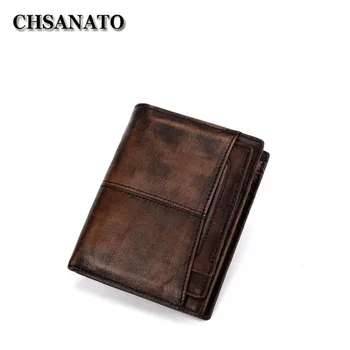 

CHSANATO Genuine Leather Rfid Wallet Business Men Crazy Horse Wallets Coin Purse Short Male Money Bag Removable Card Holders