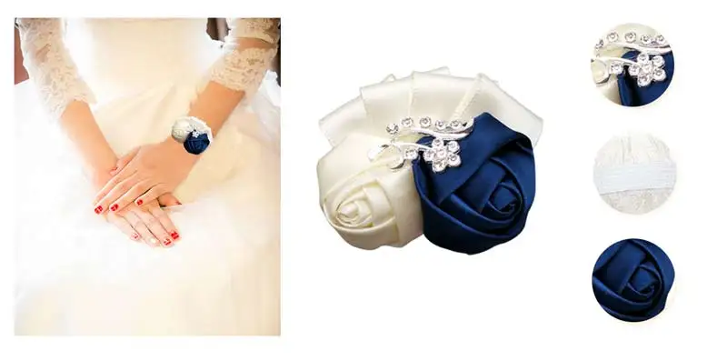 Ленточная Роза Свадебная свадебная бутоньерка на запястье для подружки невесты ручной цветок на запястье браслет из цветов Свадебные аксессуары SW1317-A