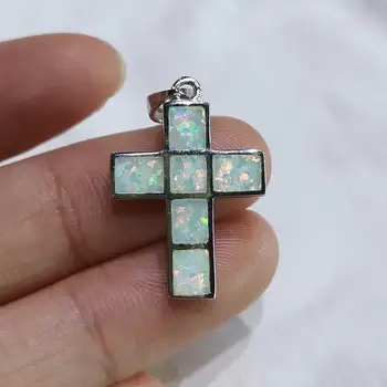 

Solid 925 Sterling Silver White Fire Opal Pendant Necklace Cross Opal Pendant Womens Jewelry For Gift