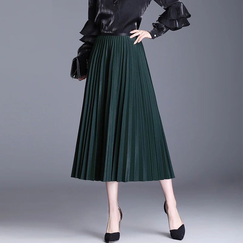 

Spring 2020 Women Pleated Skirt New High Waist Elascity Casual Party Skirt Female New Bottoms Fashion Women Long Skirt