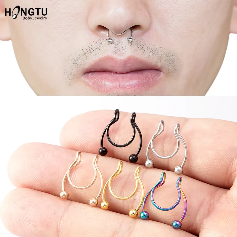 1-5pcs Non Piercing Fake Nose Ring Hoop Septum Rings Nose Piercing