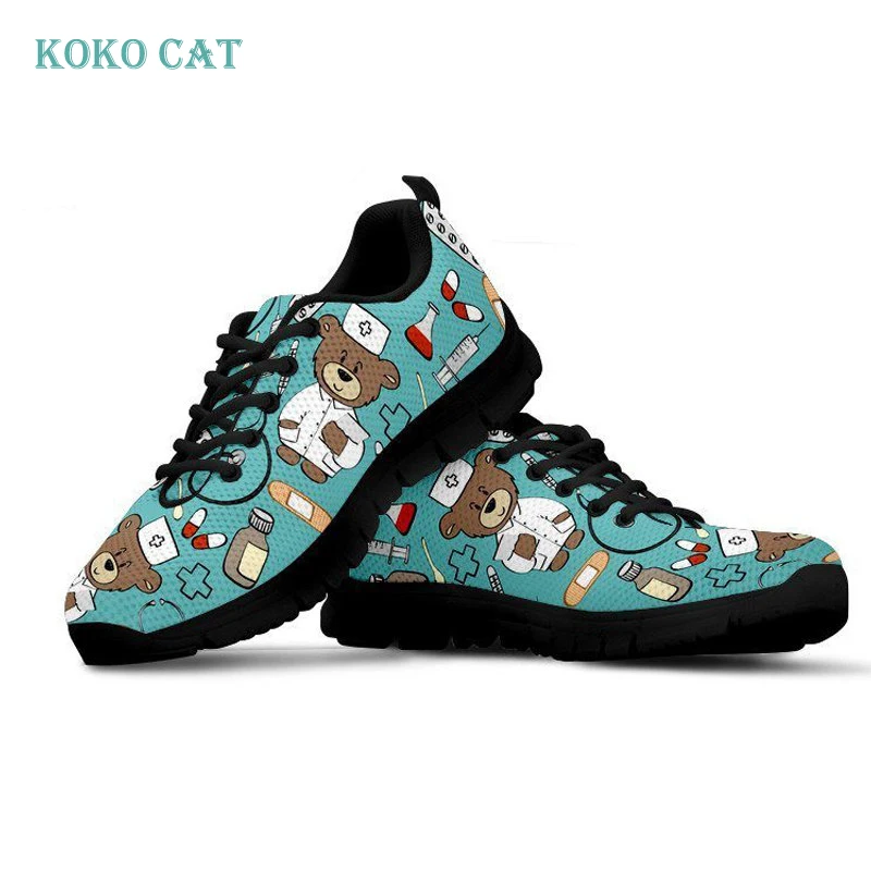 

Custom Spring Autumn Mesh Sneakers Women Heart Nurse Flats Running Shoes Printing for Work Comfortable Big Girl Black Zapatillas