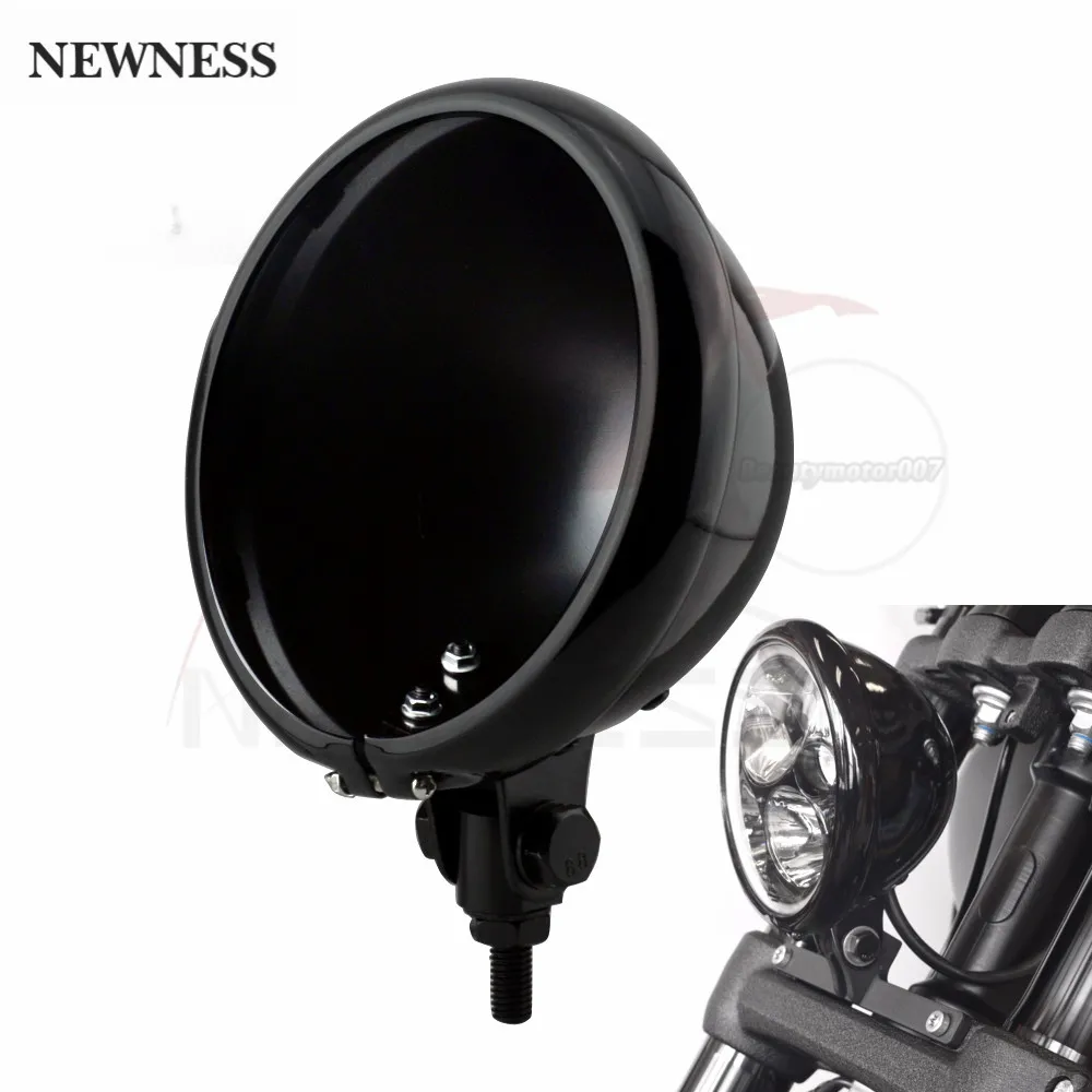 Motorcycle Black 5.75&quot Headlight Light Bulb Steel Bucket Housing For Harley Dyna Sportster 5-3/4&quot LED Headlamp Shell Lighthouse |