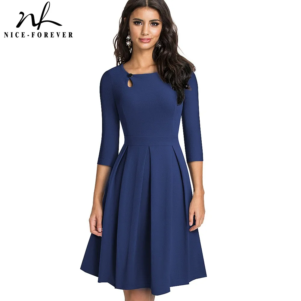 Nice forever Autumn Vintage Solid Color with Button Dresses Party A Line...