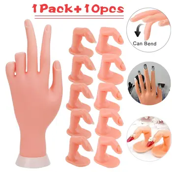 

1Pc Flexible Soft Plastic Training Hand +5/10pcs Practice Fake Finger for Nail Art Acrylic UV Gel Display Model Manicure Tools