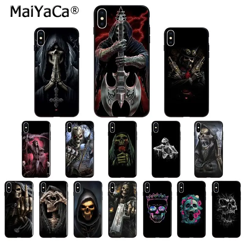 MaiYaCa Grim reaper skeleton Rock Music guitar Gun Phone Case for iPhone X XS MAX 6 6s 7 7plus 8 8Plus 5 5S SE XR 11 11pro max