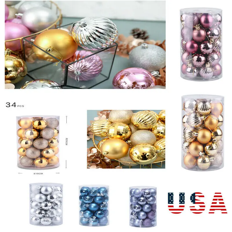 

Free shipping 34PC 40mm Christmas Tree Balls Small Bauble Hanging Home Party Ornament Decor
