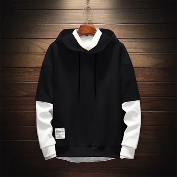 

2020 new hoodie men loose street retro personality stitching wild men hoodies casual simple men sports hoodies men